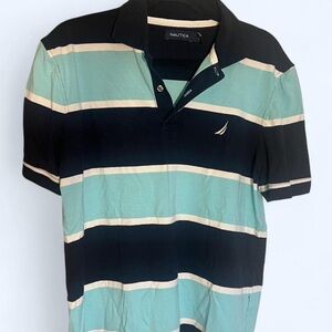Nautica Men's Polo Shirt - Black and Blue Stripes